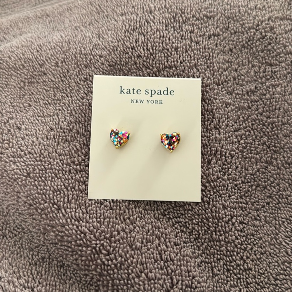 Kate Spade Multi Glitter My Love Goldtone Heart Earrings